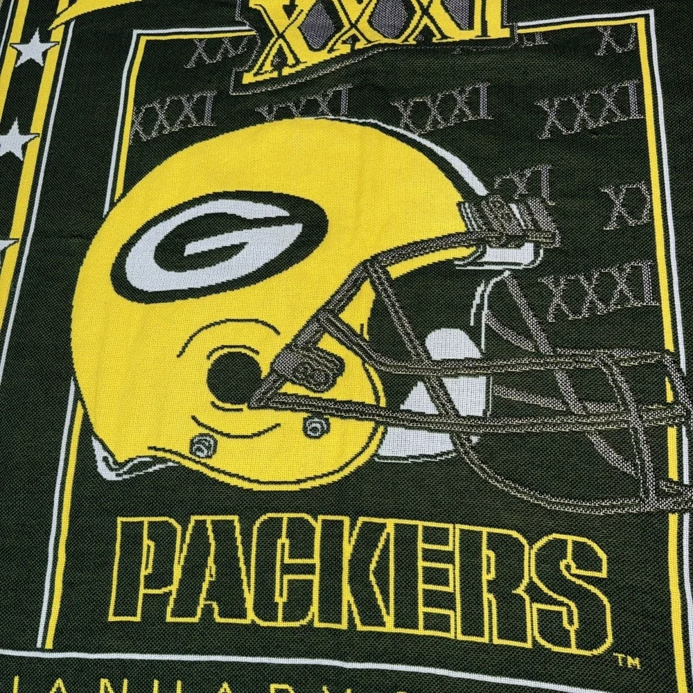 Vintage Green Bay Packers 1997 Super Bowl Champions Throw Blanket Green VTG 90s